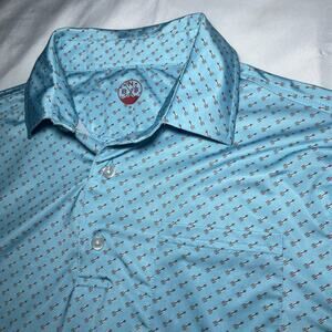 Back Nine Boys Hosel Rocket Polo Stretch Golf Shirt Blue Men's Size M Patterned